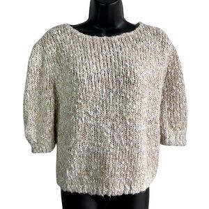 Grand Tier Chunky Cropped Sweater SzL Cream White Crew Neck 100% Acrylic